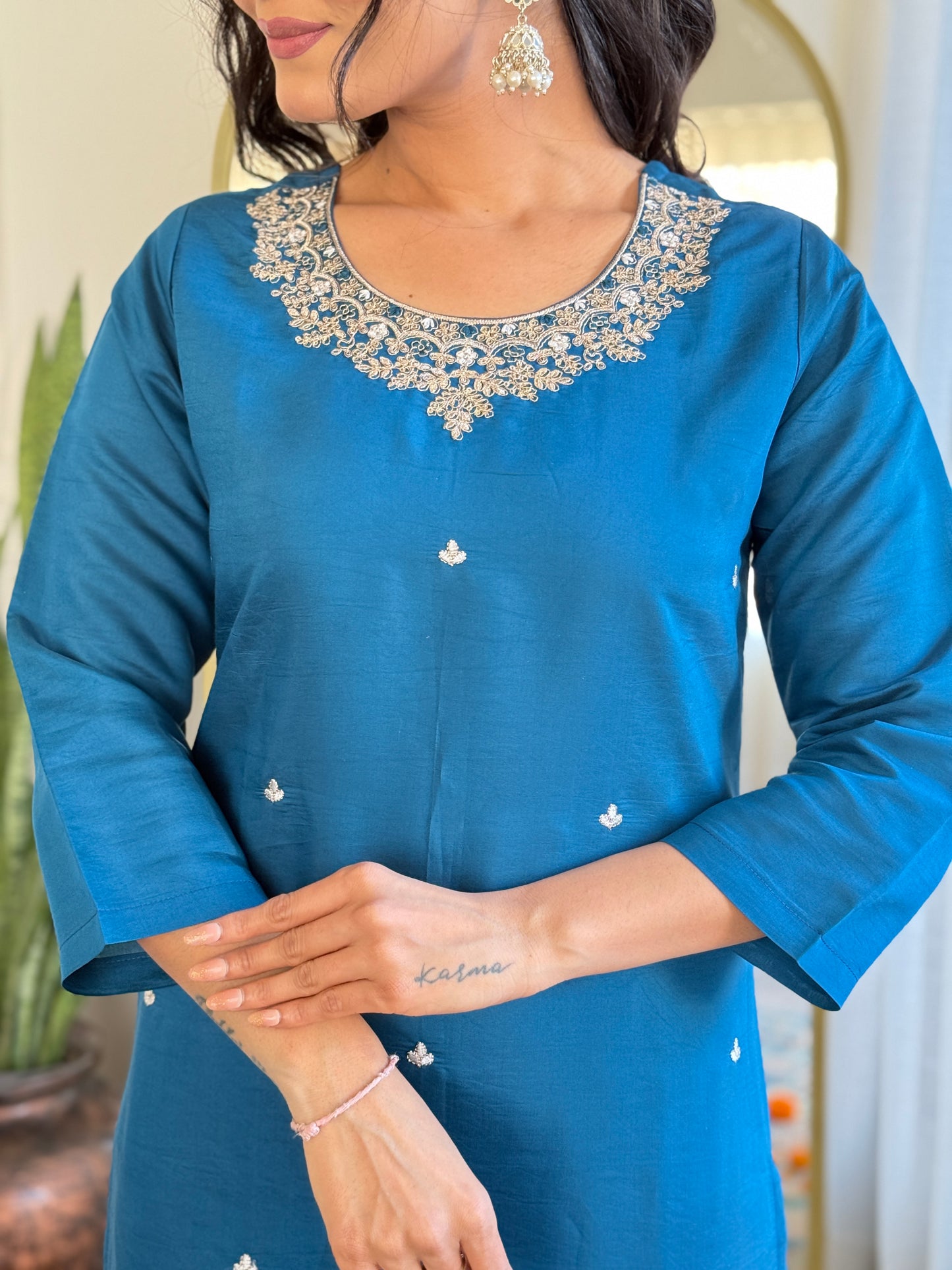 Thread Embellished Flared Kurti