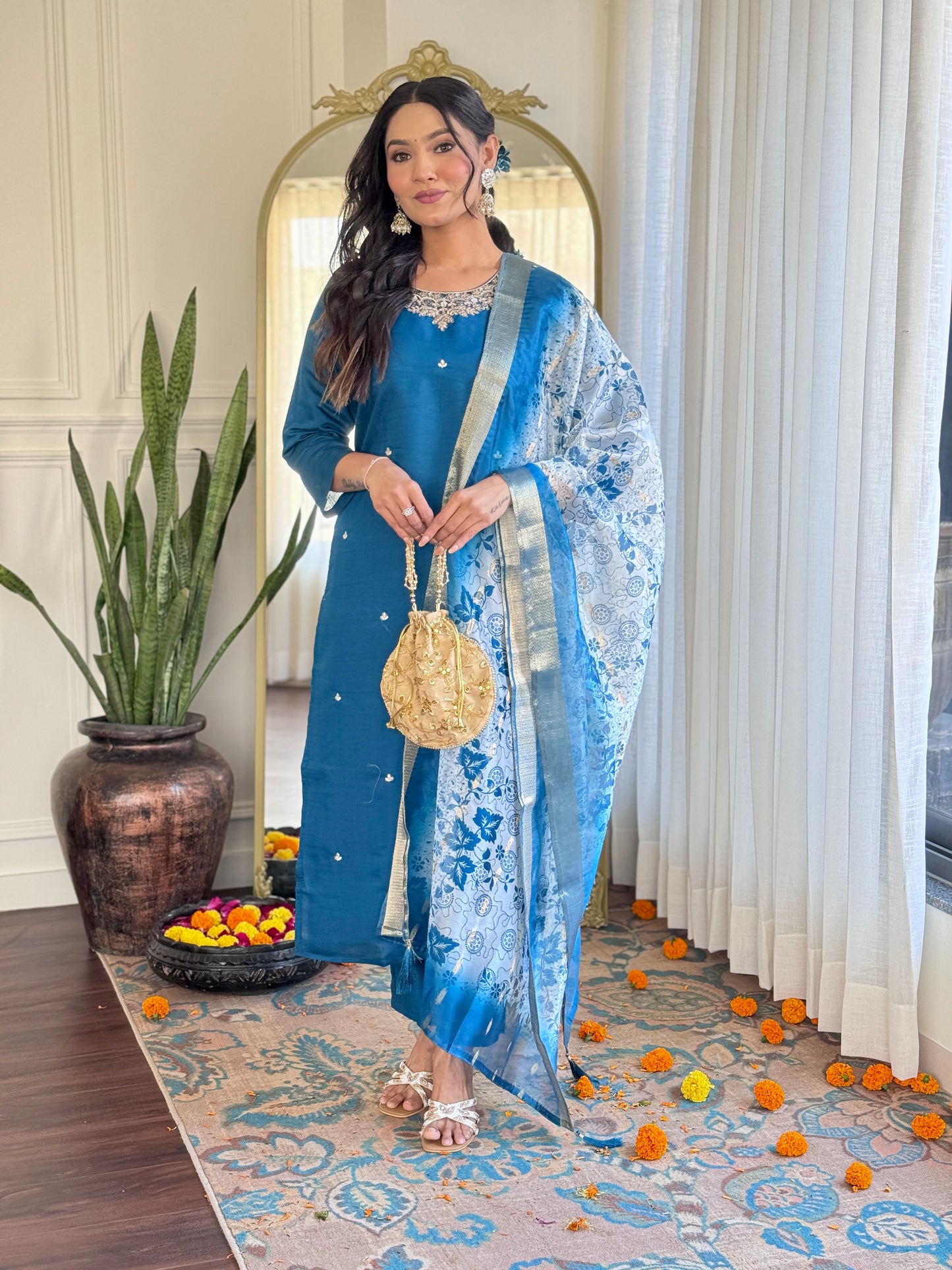 Thread Embellished Flared Kurti