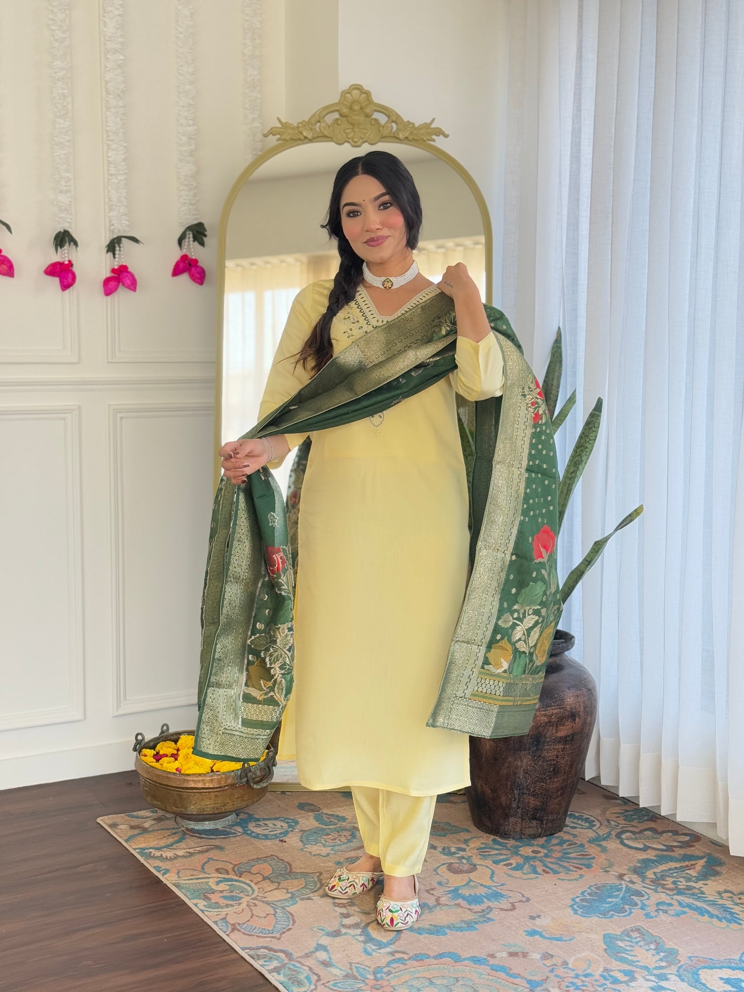 KERVI Chanderi Jaquard Kurti Set