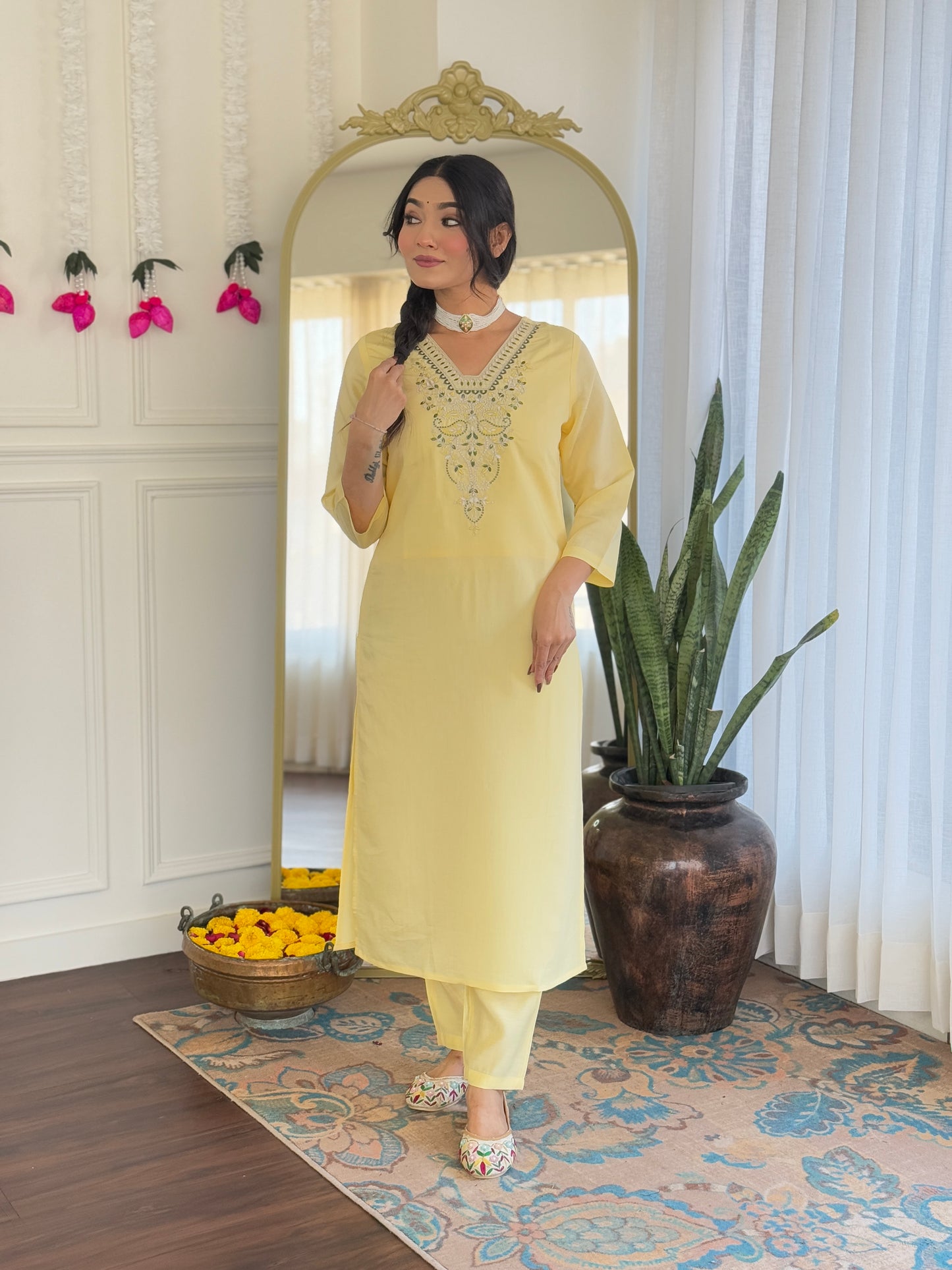 KERVI Chanderi Jaquard Kurti Set