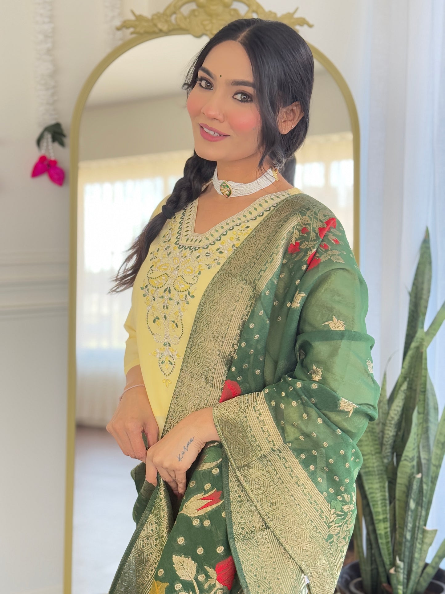 KERVI Chanderi Jaquard Kurti Set