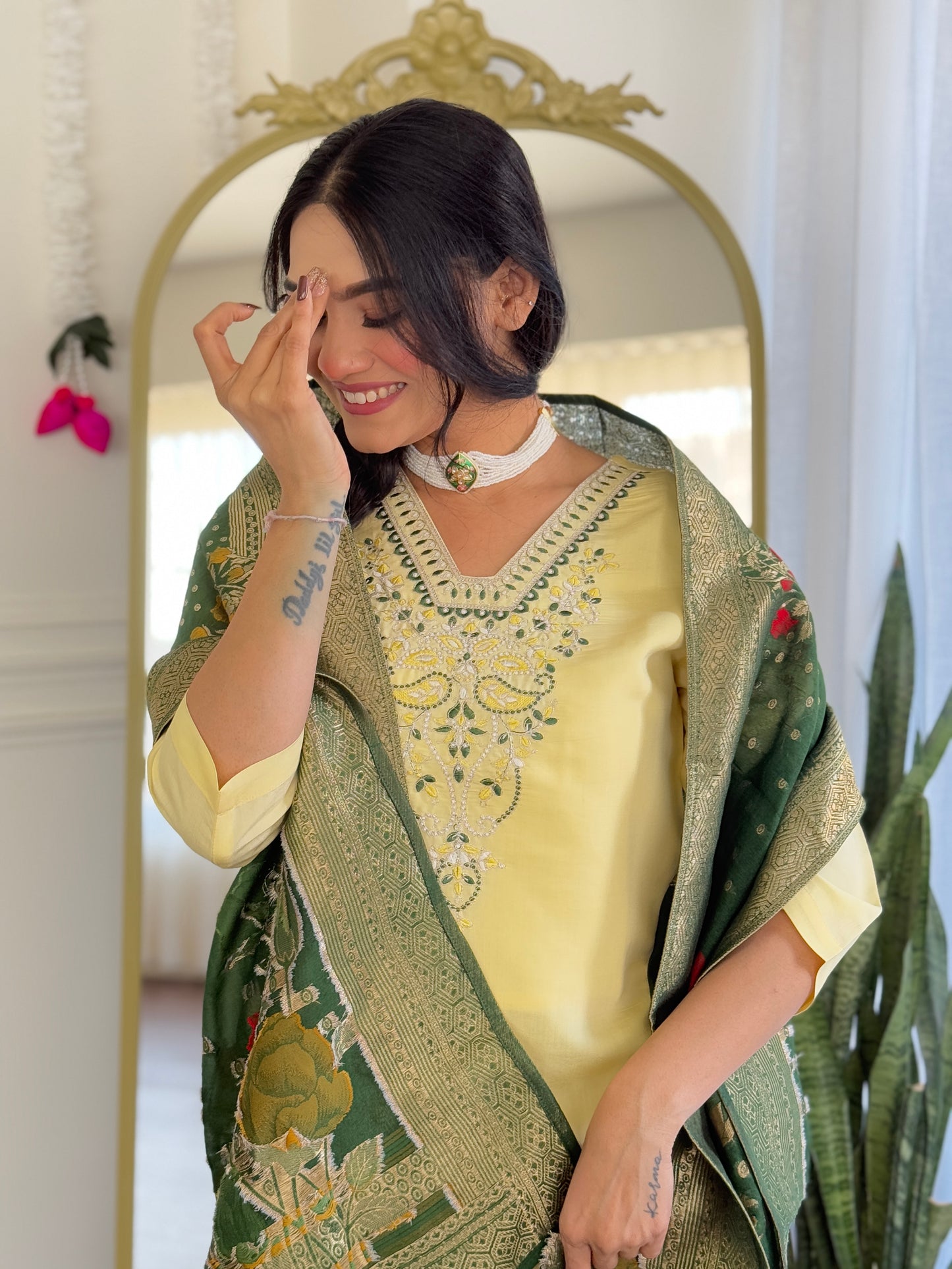 KERVI Chanderi Jaquard Kurti Set