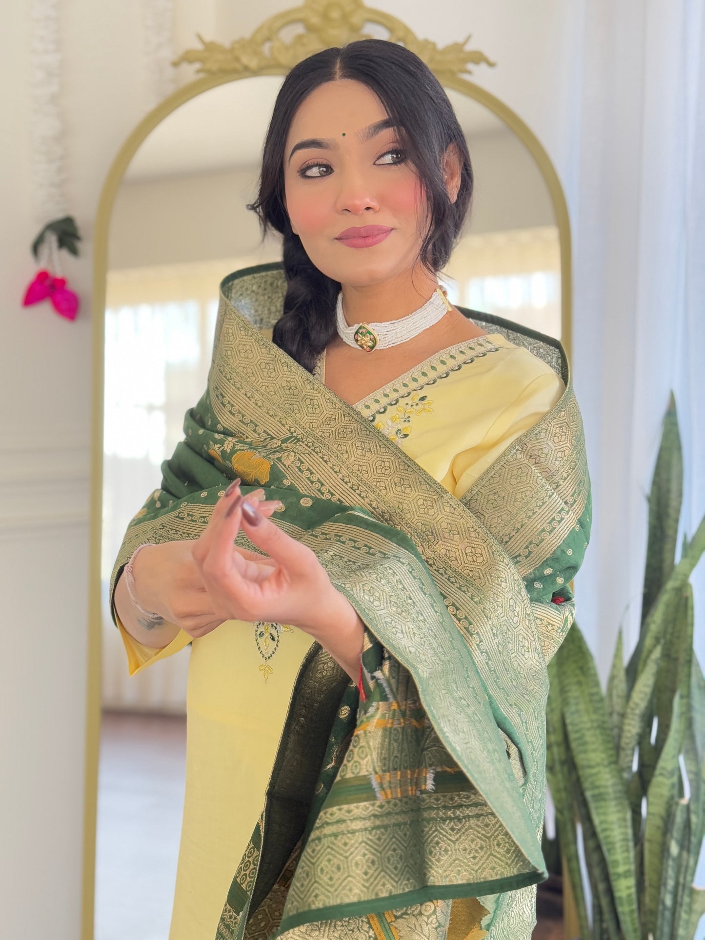 KERVI Chanderi Jaquard Kurti Set
