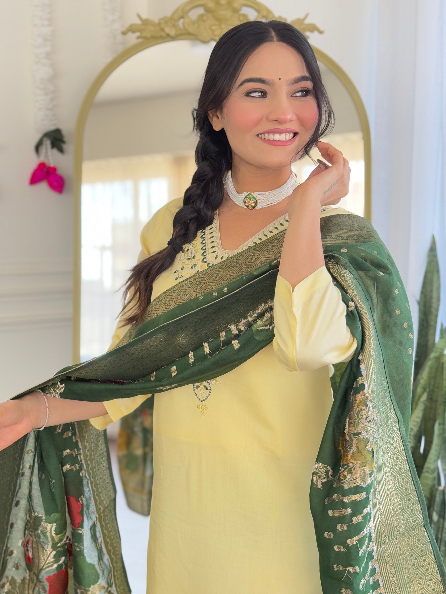 KERVI Chanderi Jaquard Kurti Set