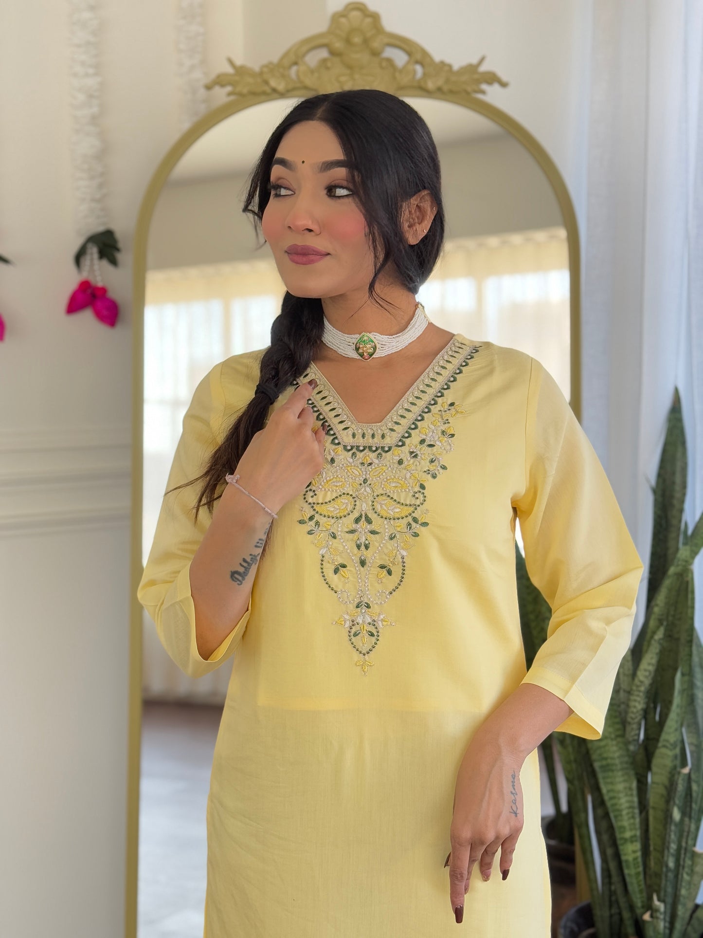 KERVI Chanderi Jaquard Kurti Set