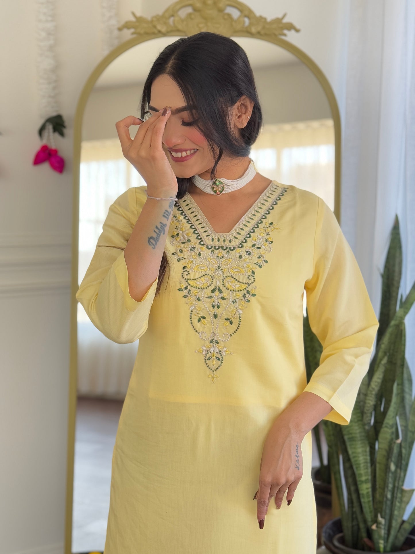 KERVI Chanderi Jaquard Kurti Set