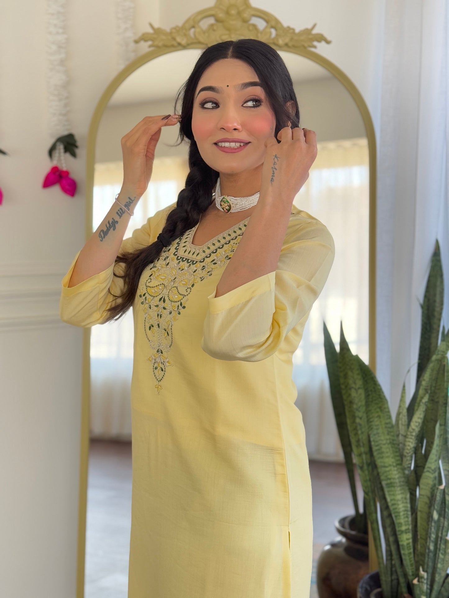 KERVI Chanderi Jaquard Kurti Set