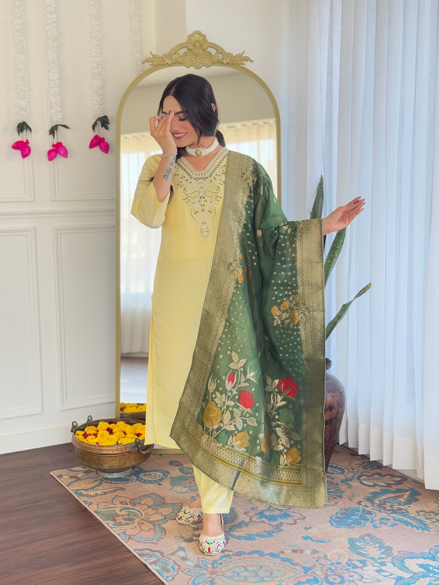 KERVI Chanderi Jaquard Kurti Set