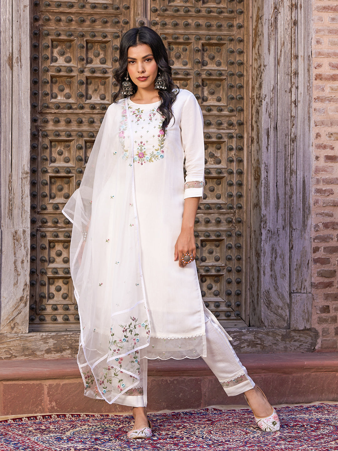 VIDYA Chanderi Organza Kurti Set