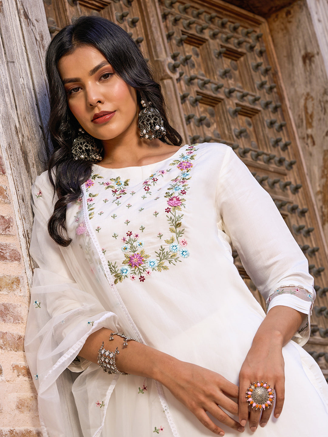 VIDYA Chanderi Organza Kurti Set