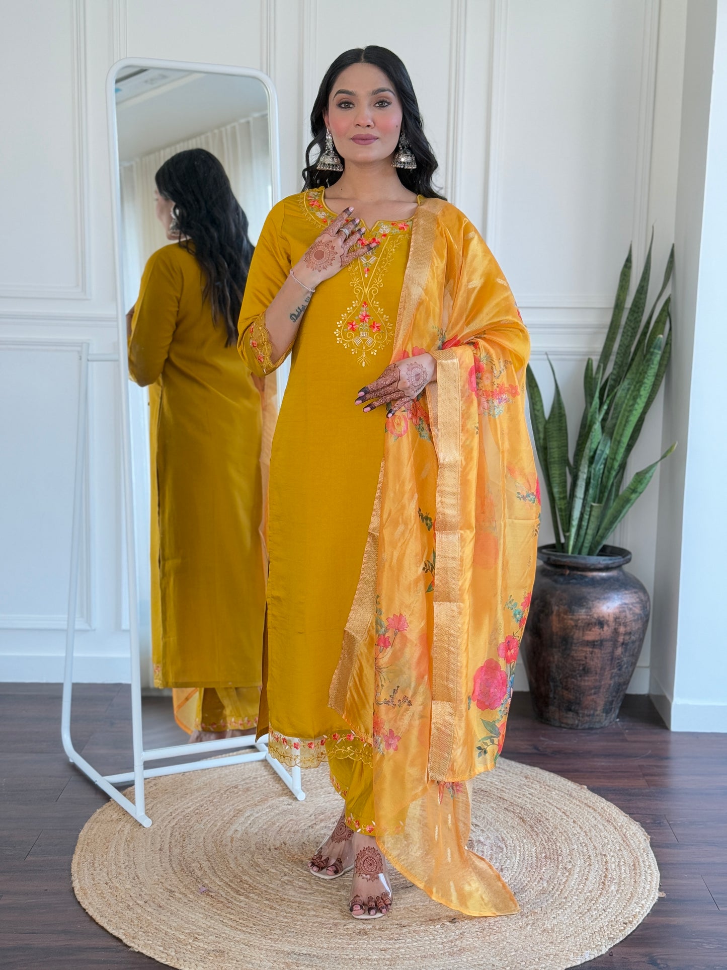 YASHVI Chanderi Organza Kurti Set