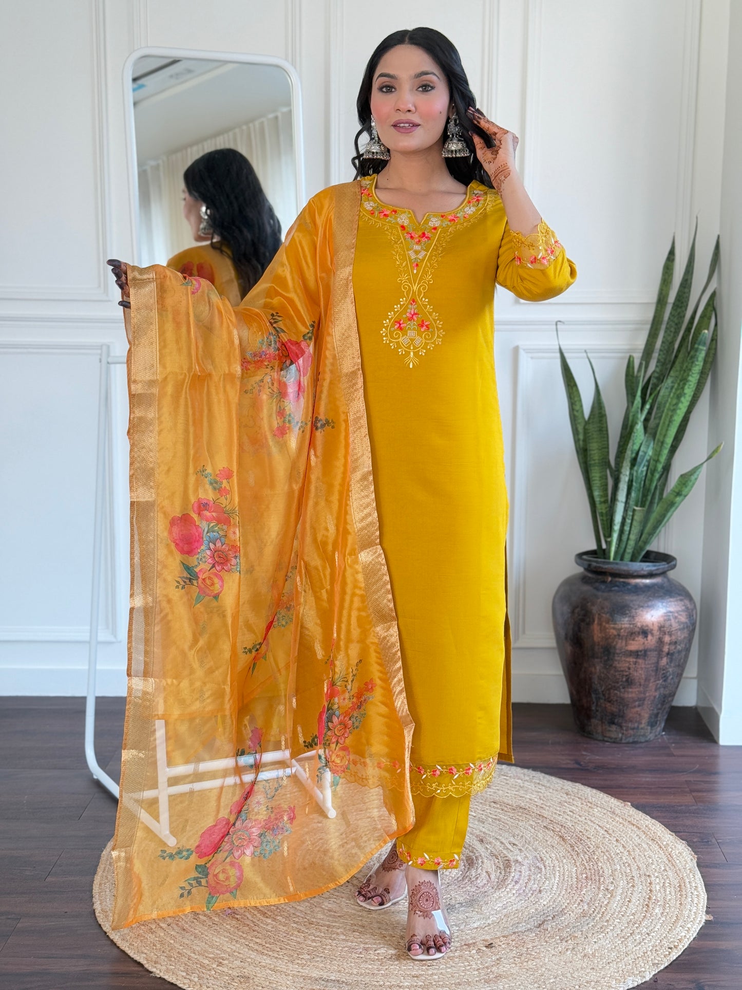YASHVI Chanderi Organza Kurti Set