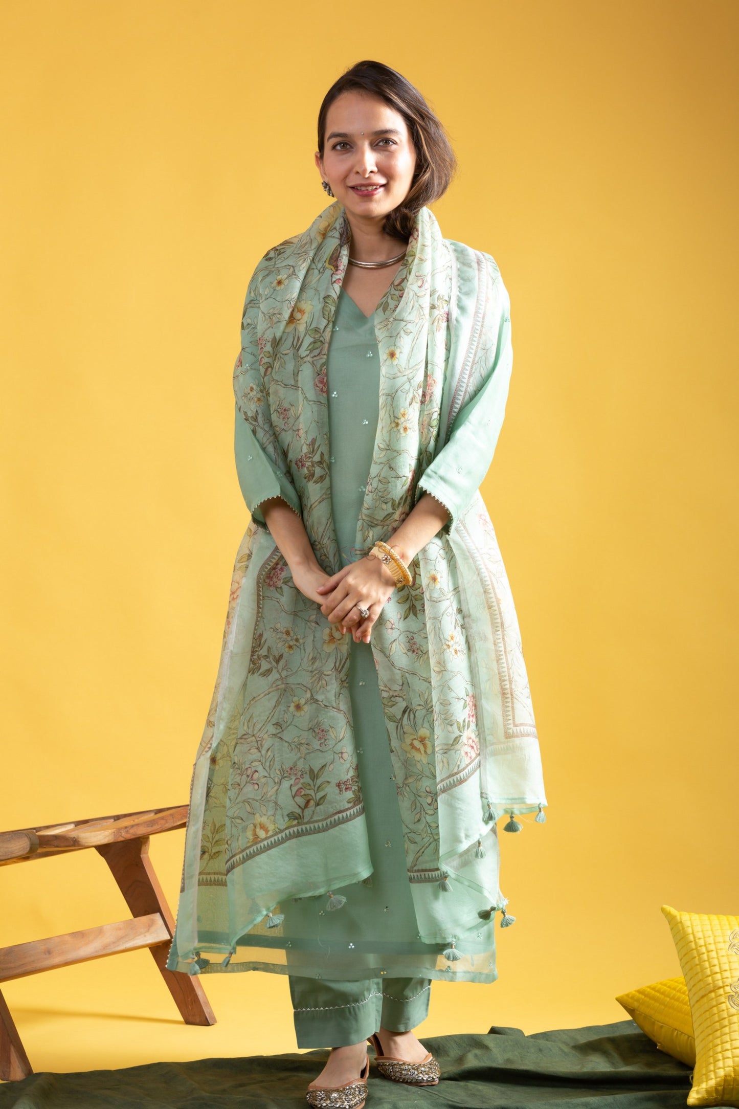 Chanderi Organza Tabby Kurti Set