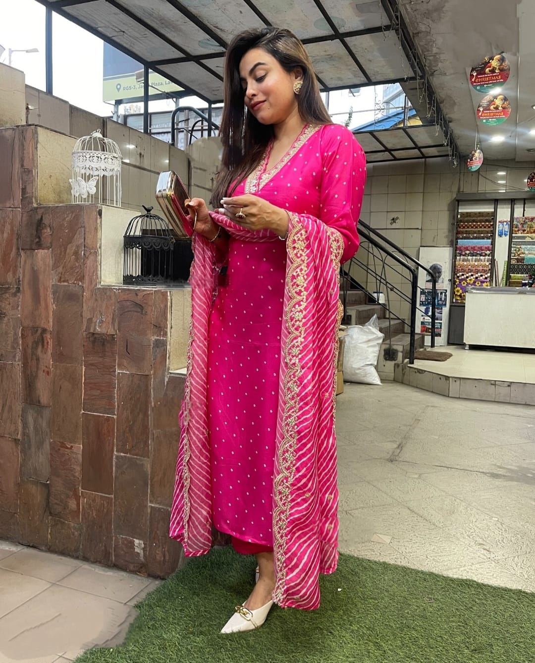 Pink Chanderi Muslin Kurti Set