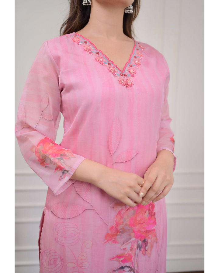 HARLIN Primium Organza Viscose Rayon Kurti Set