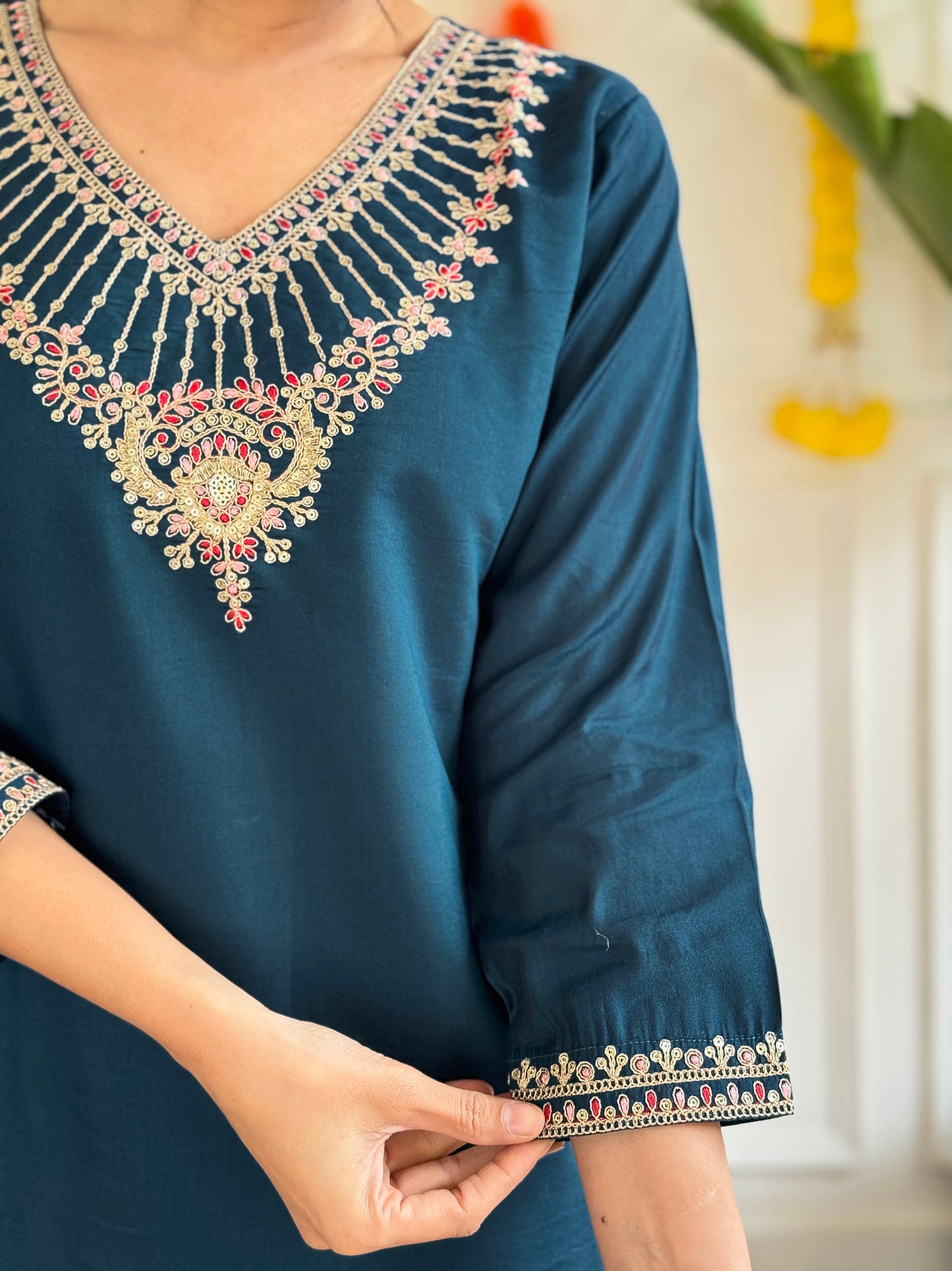 NILAM Viscose Chanderi Nylon Jacquard Kurti Set