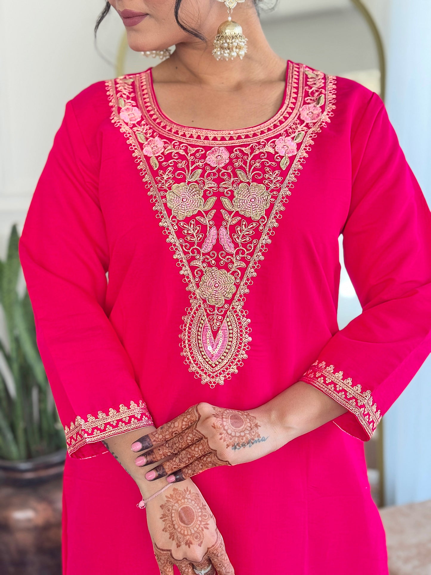 REVA Viscose Chanderi Linen Kurti Set