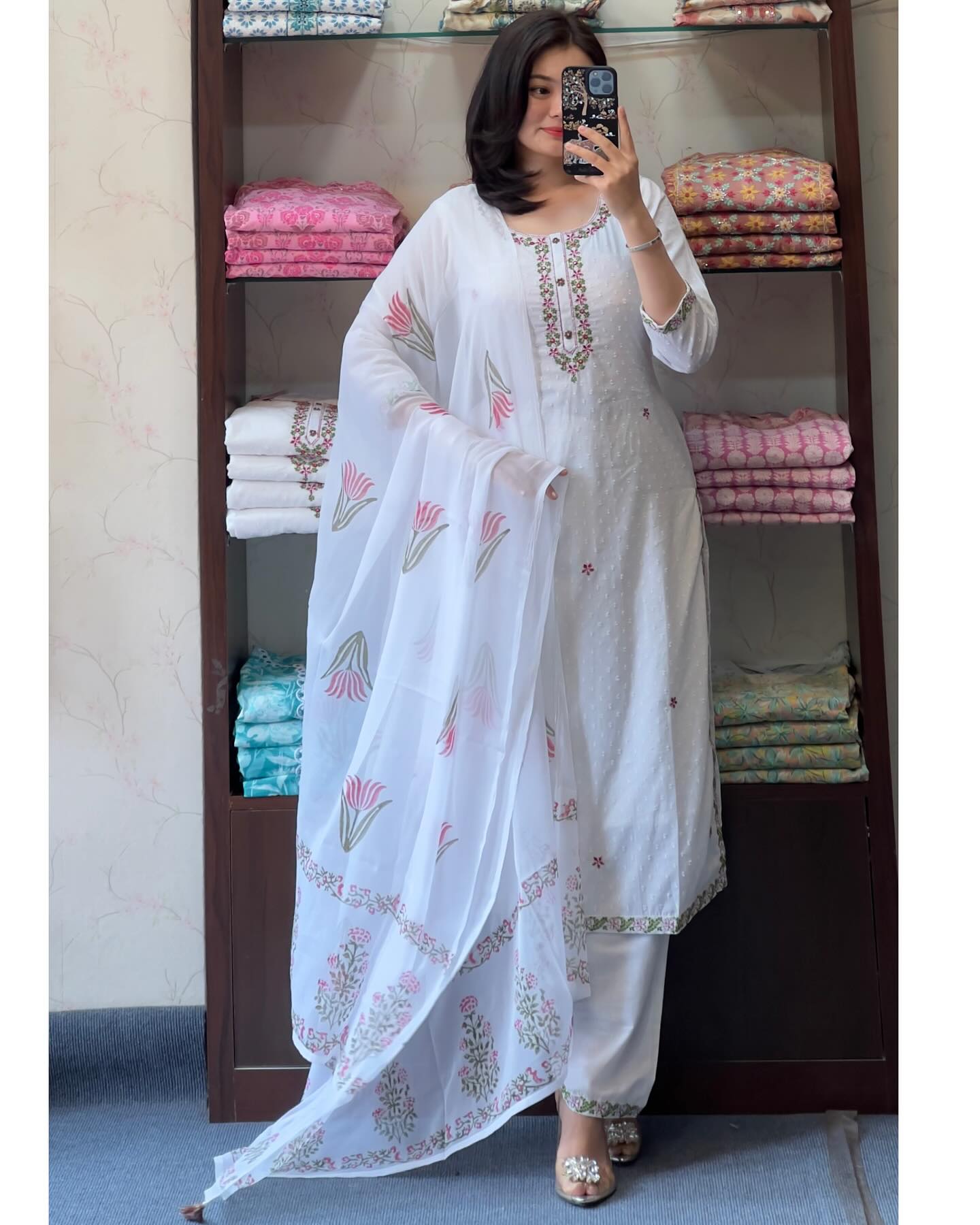 MIA Georgette Butti Viscose Chanderi Kurti Set