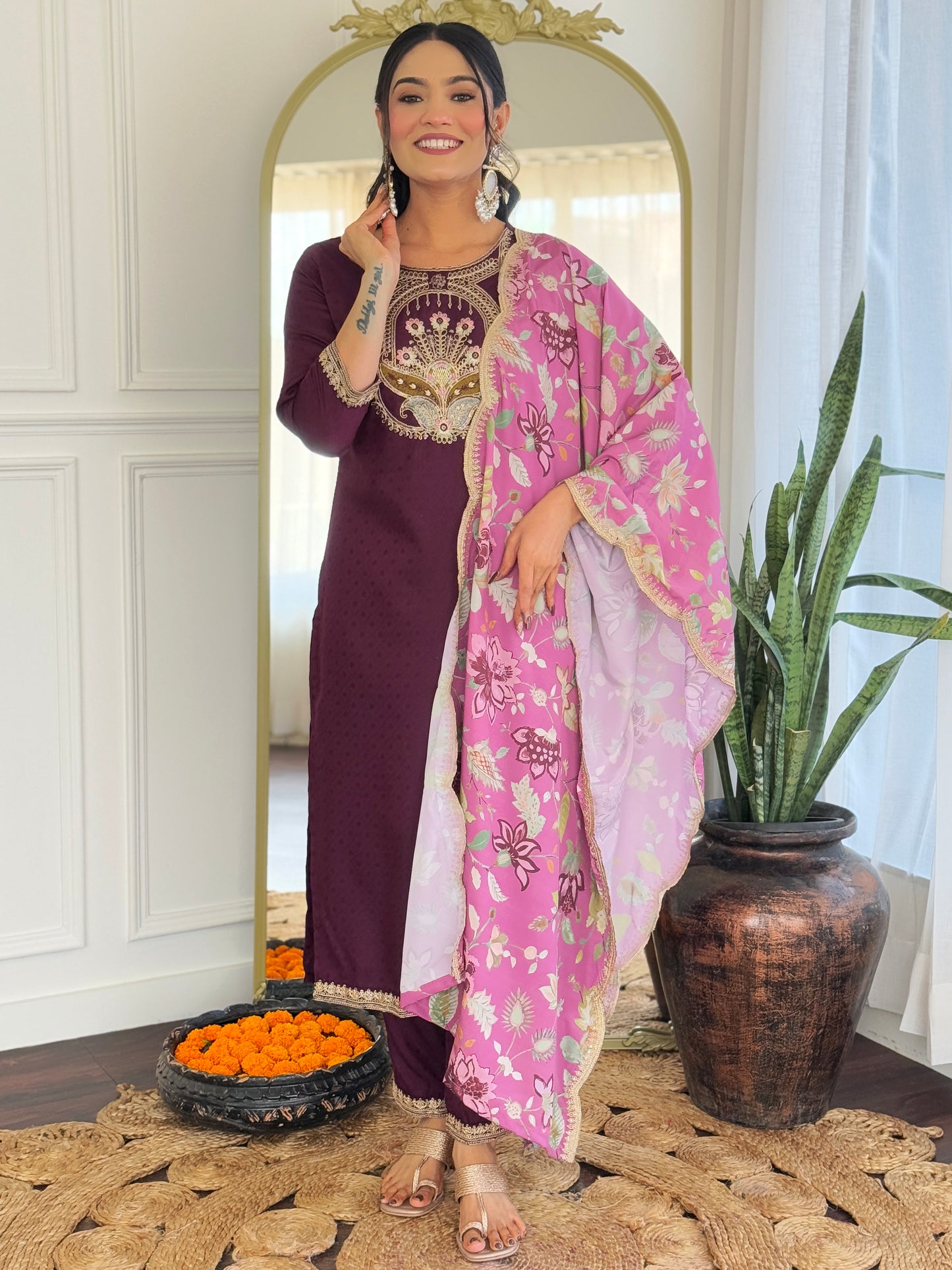 Wine Designer Kurti Set