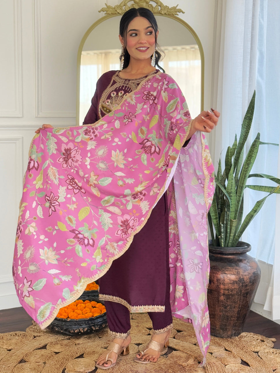 Wine Designer Kurti Set