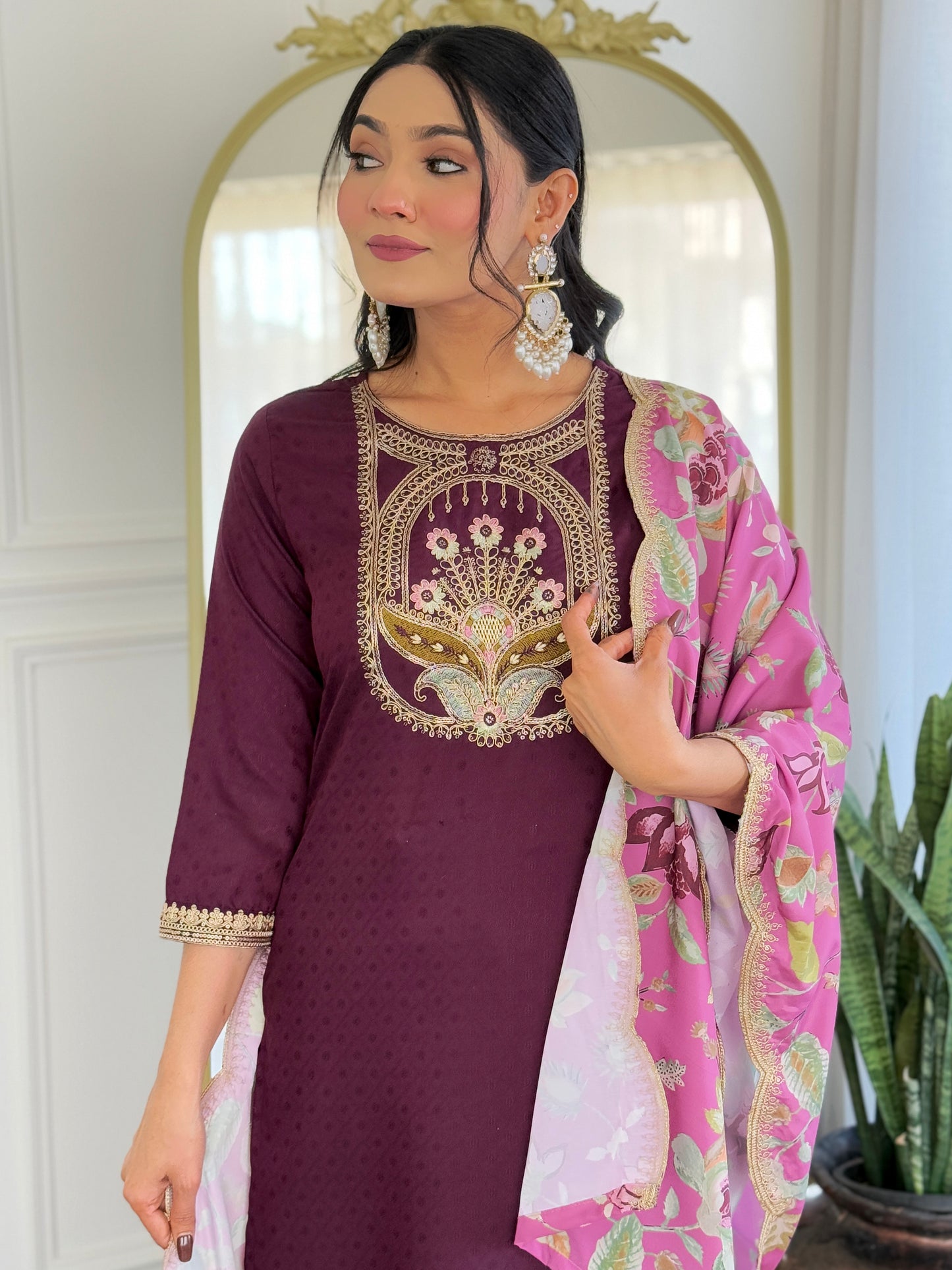 Wine Designer Kurti Set