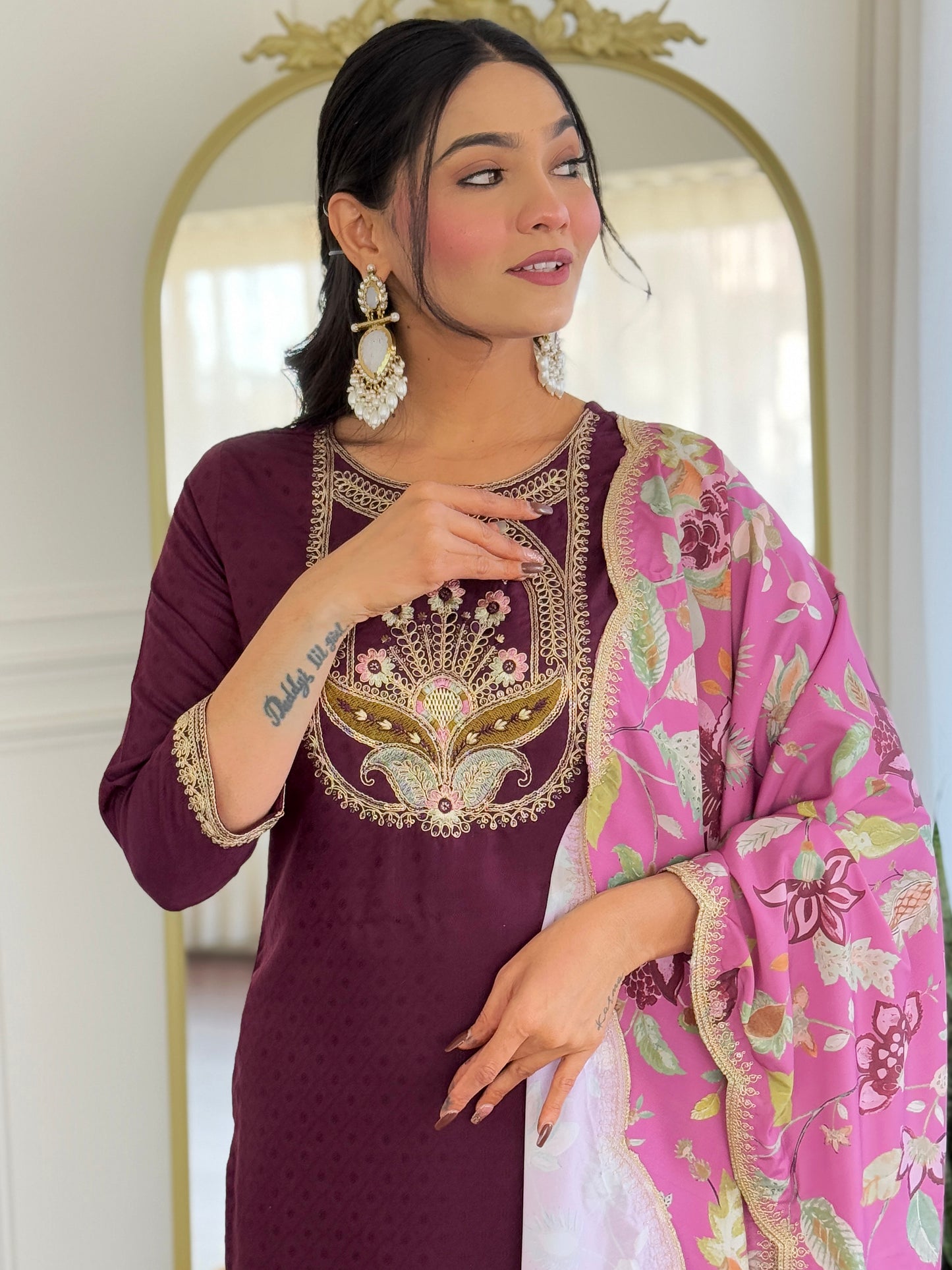 Wine Designer Kurti Set