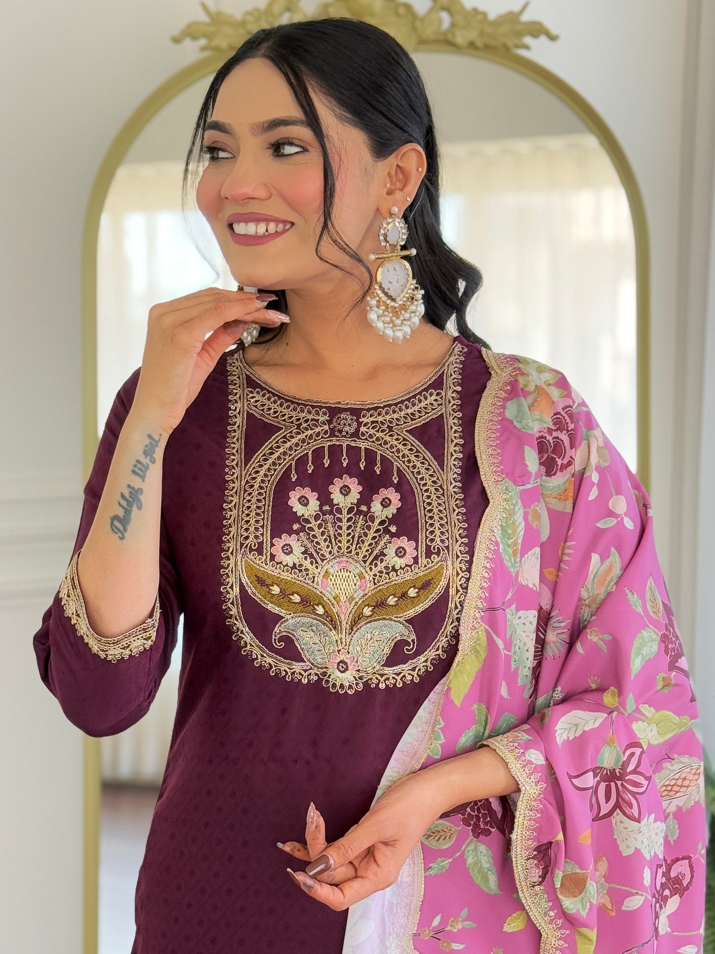 Wine Designer Kurti Set