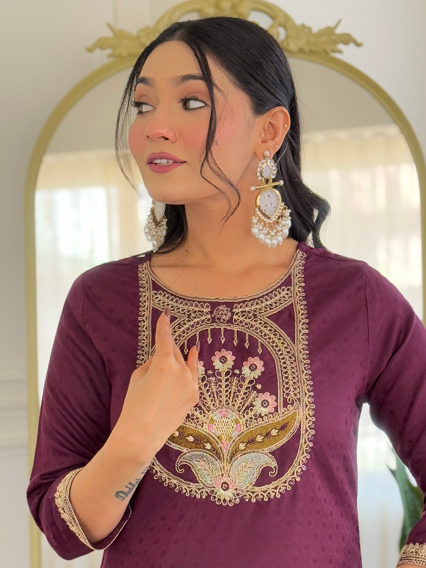 Wine Designer Kurti Set