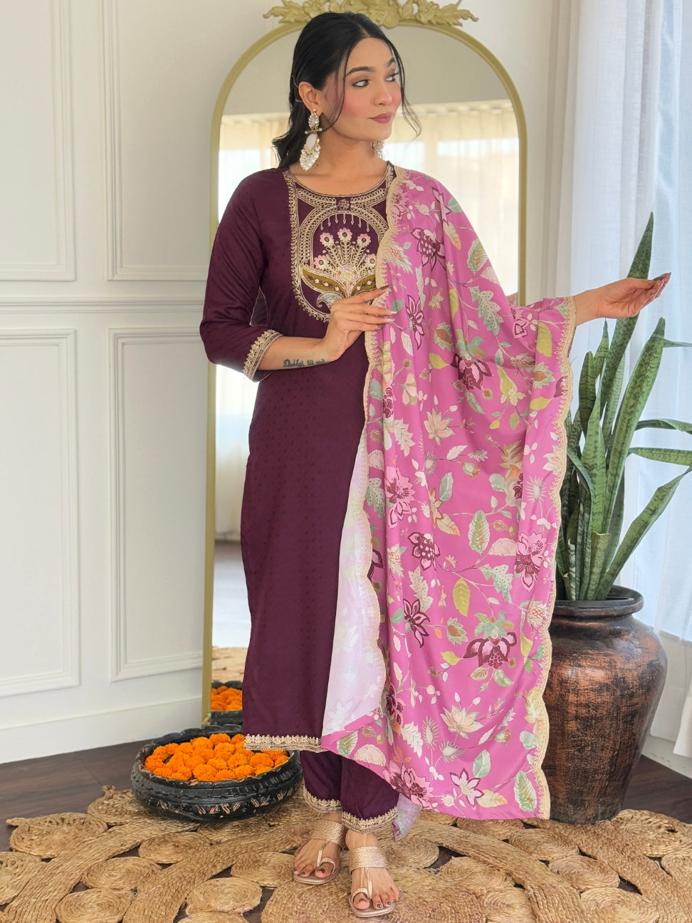 Wine Designer Kurti Set