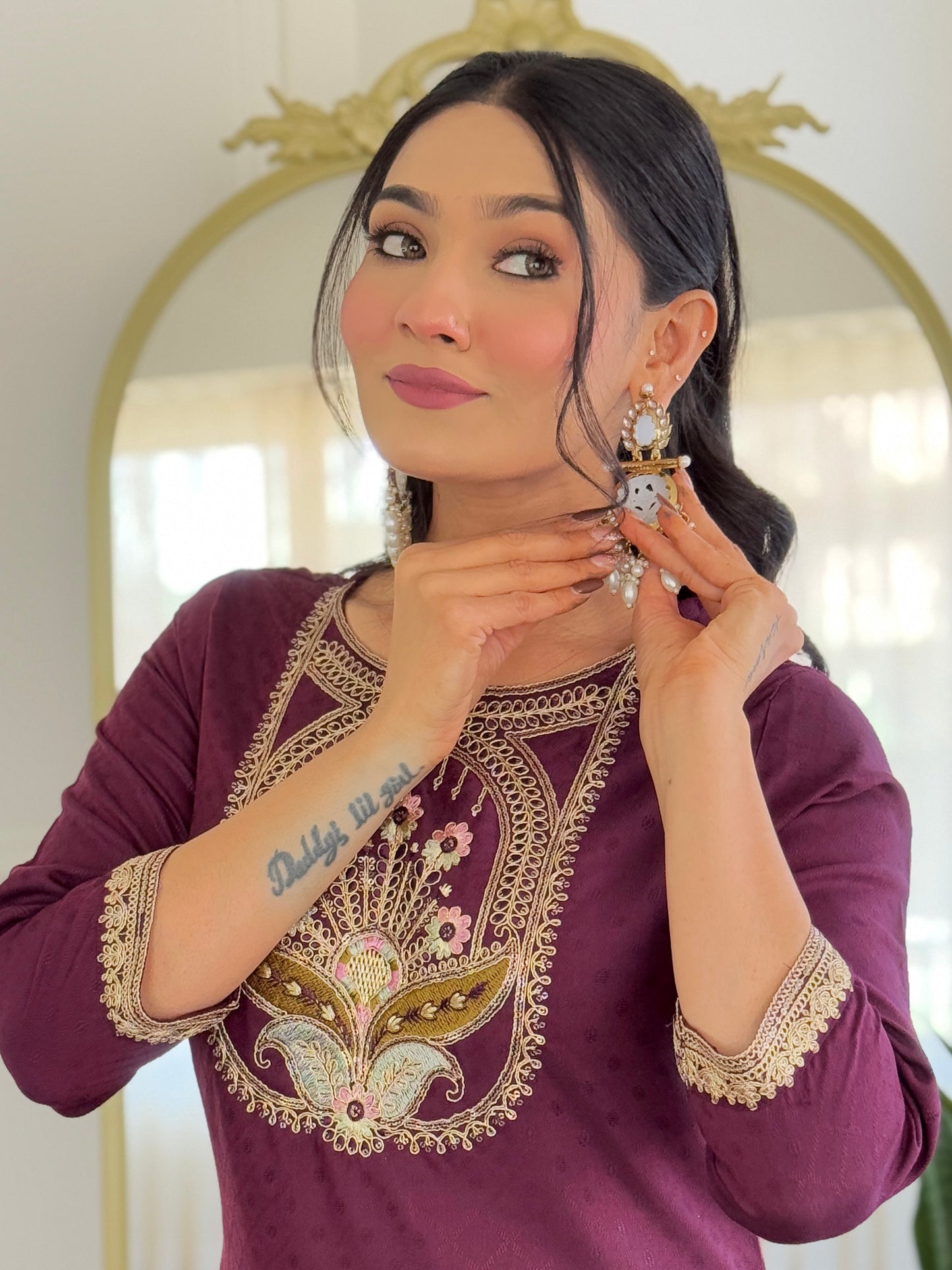 Wine Designer Kurti Set