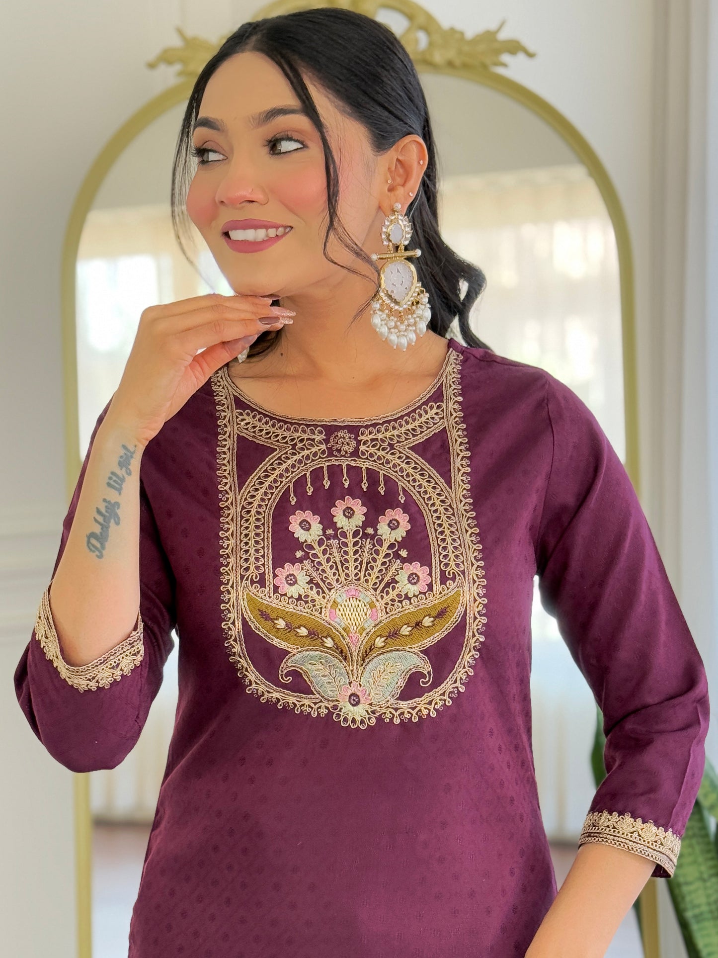 Wine Designer Kurti Set