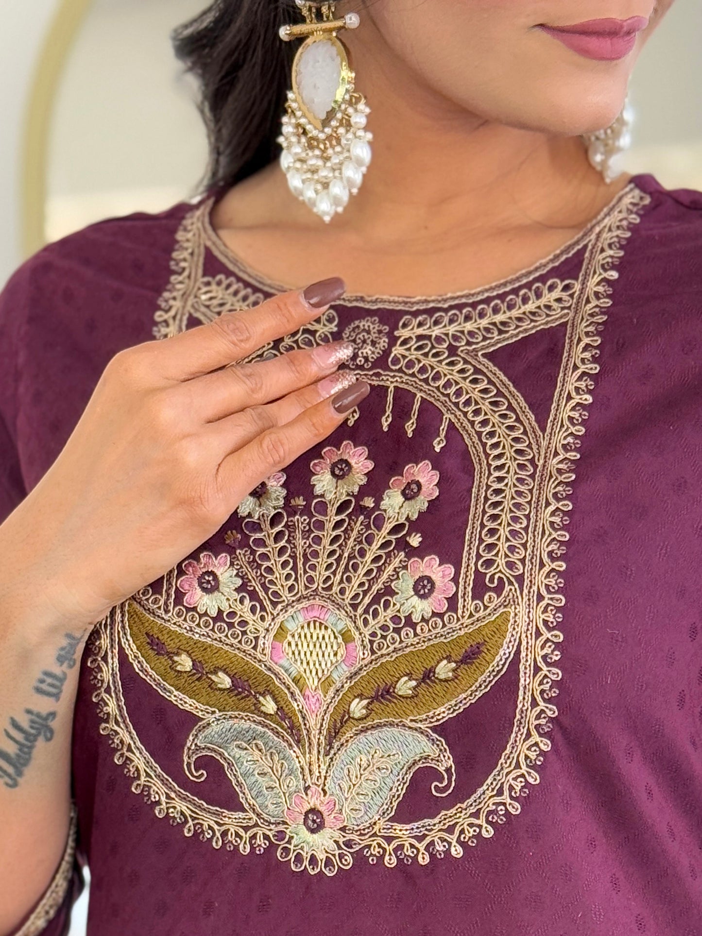 Wine Designer Kurti Set