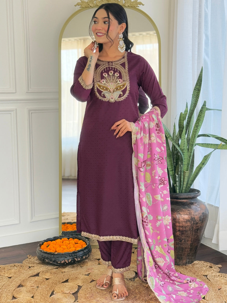 Wine Designer Kurti Set