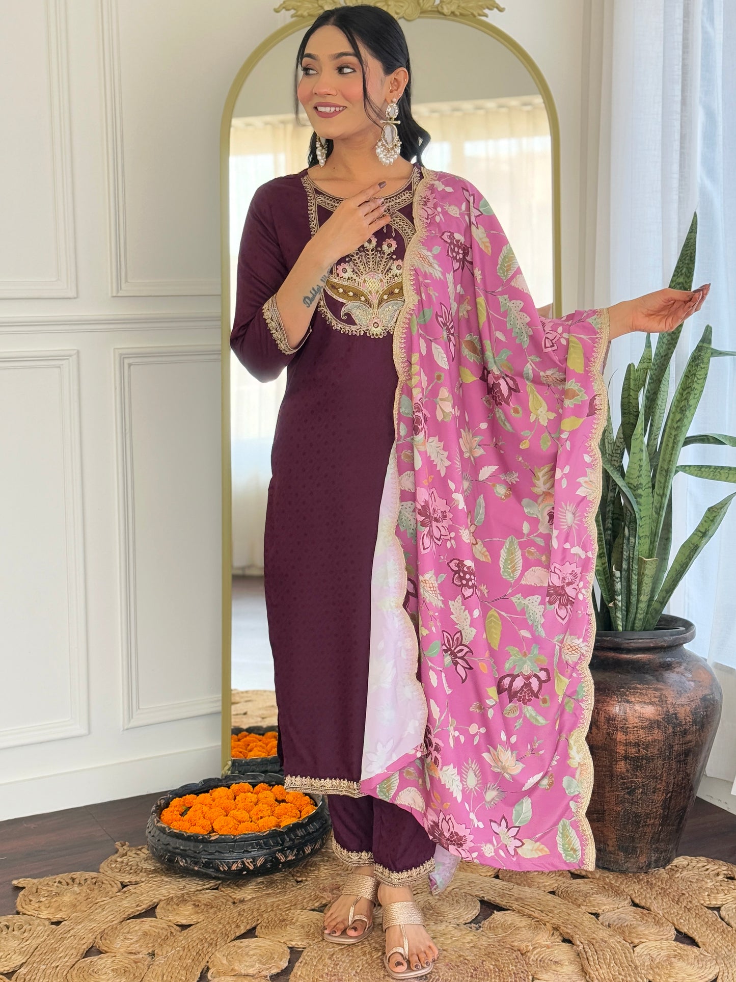 Wine Designer Kurti Set