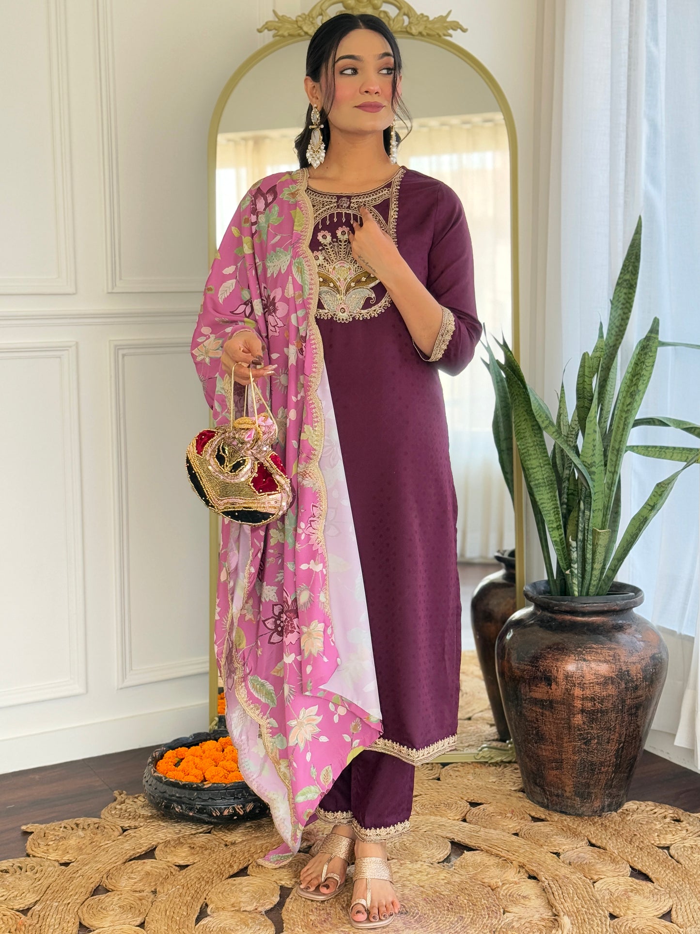Wine Designer Kurti Set