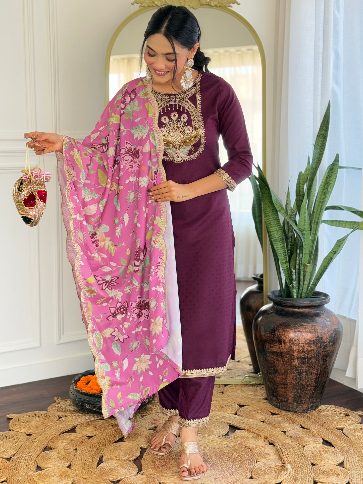Wine Designer Kurti Set