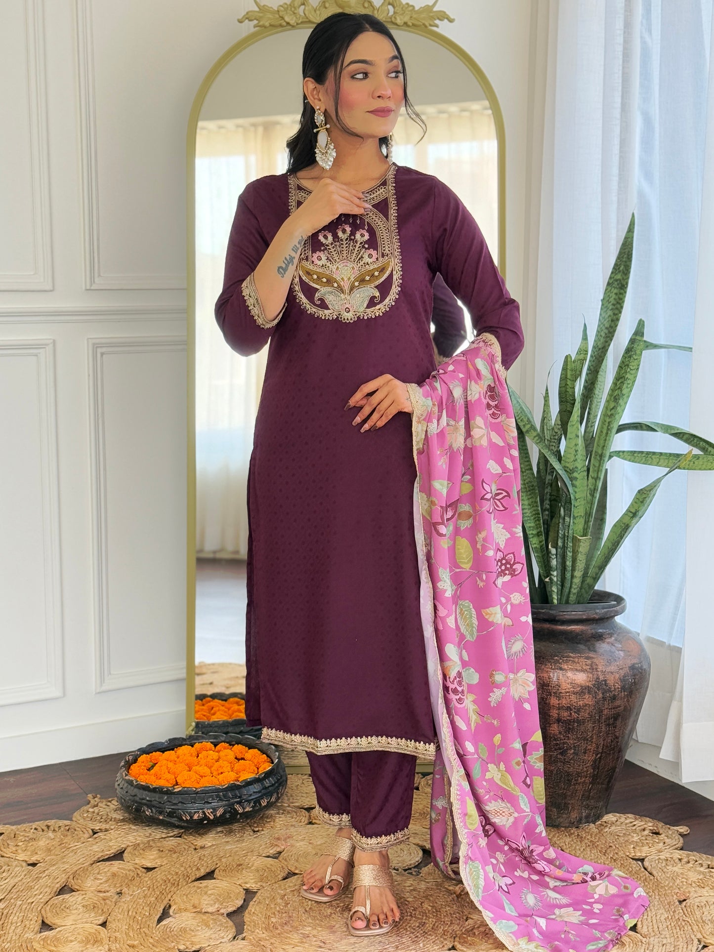 Wine Designer Kurti Set