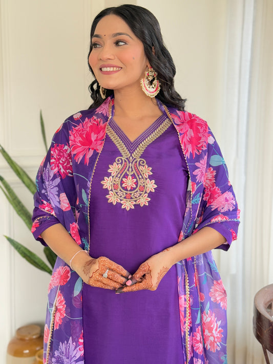 SHRADHA Chanderi Organza Kurti Set