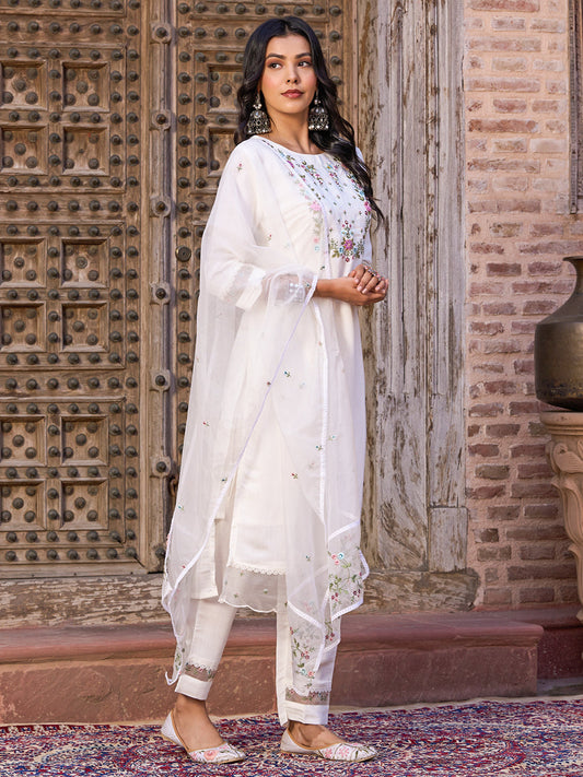 VIDYA Chanderi Organza Kurti Set