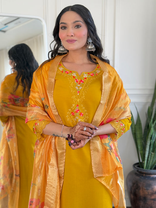 YASHVI Chanderi Organza Kurti Set