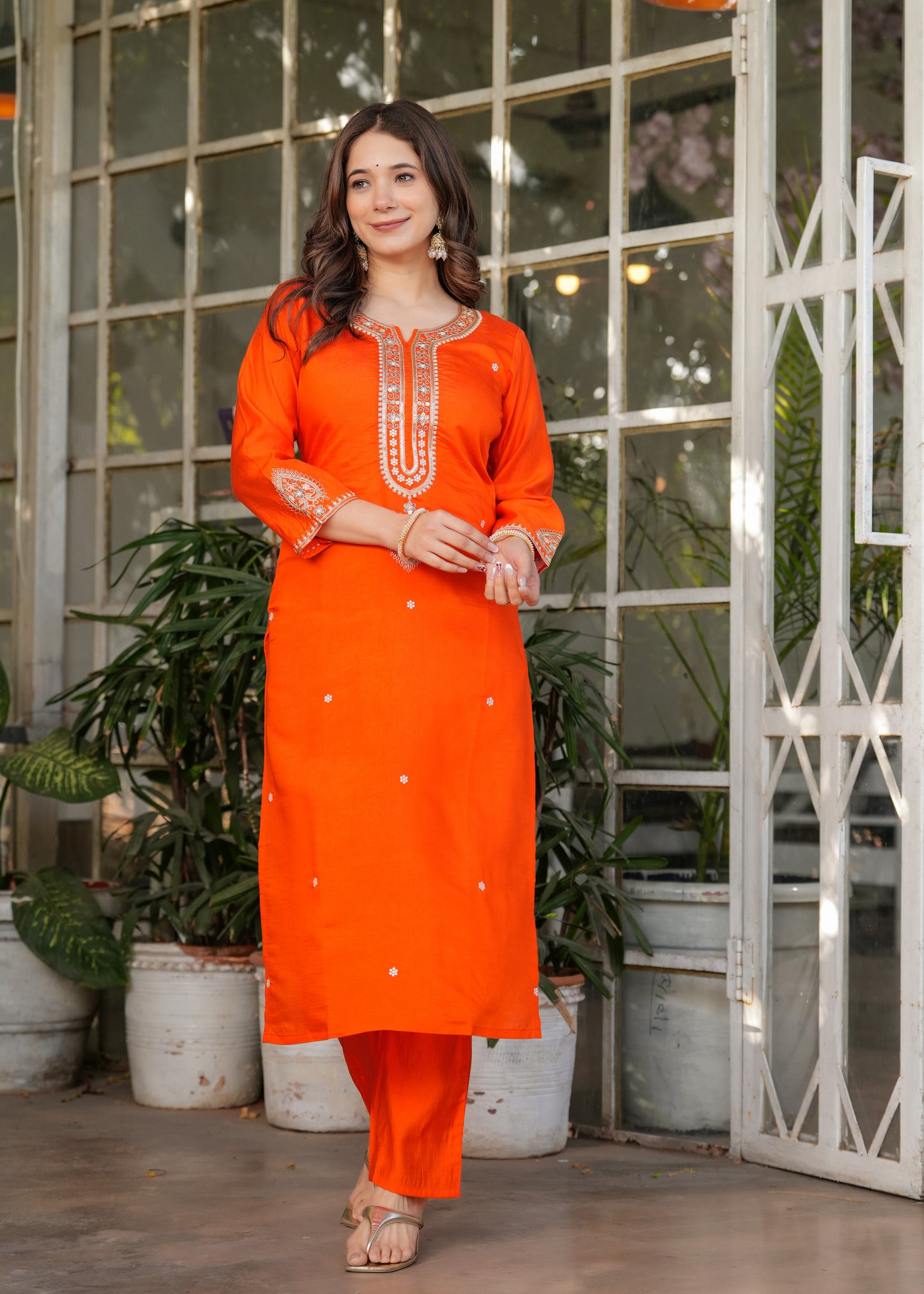 Chanderi Jacquard Festive Kurti Set