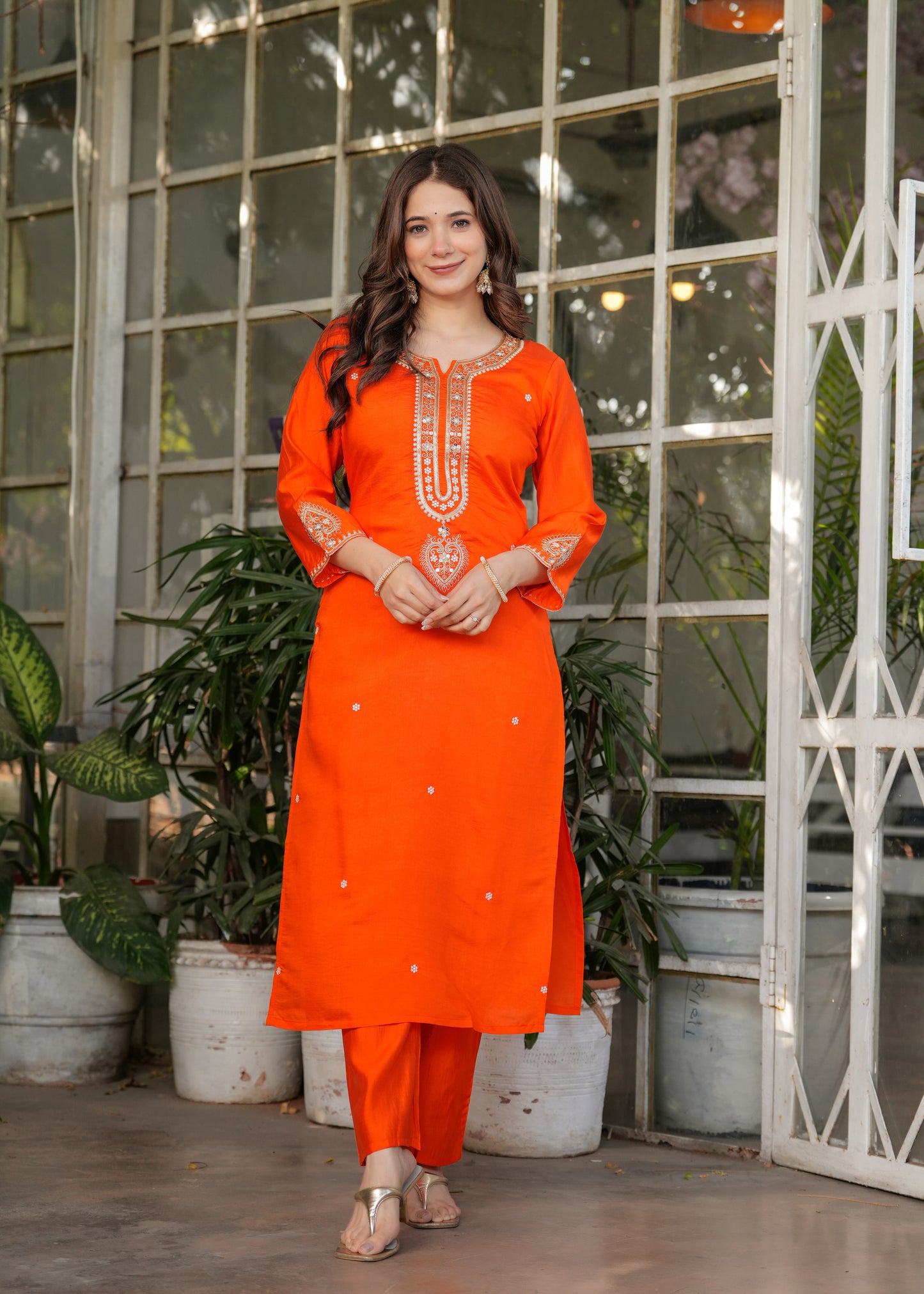 Chanderi Jacquard Festive Kurti Set