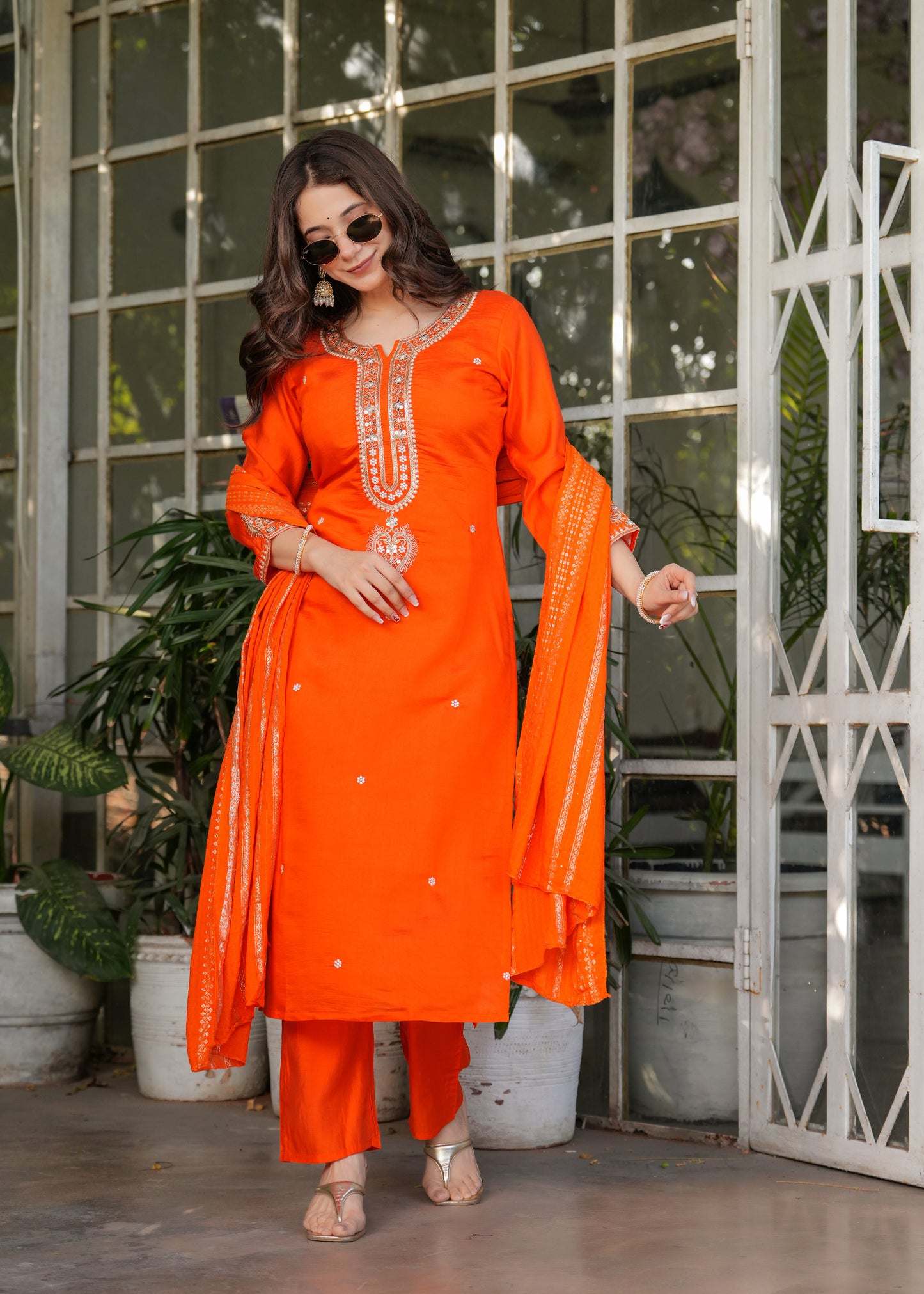 Chanderi Jacquard Festive Kurti Set