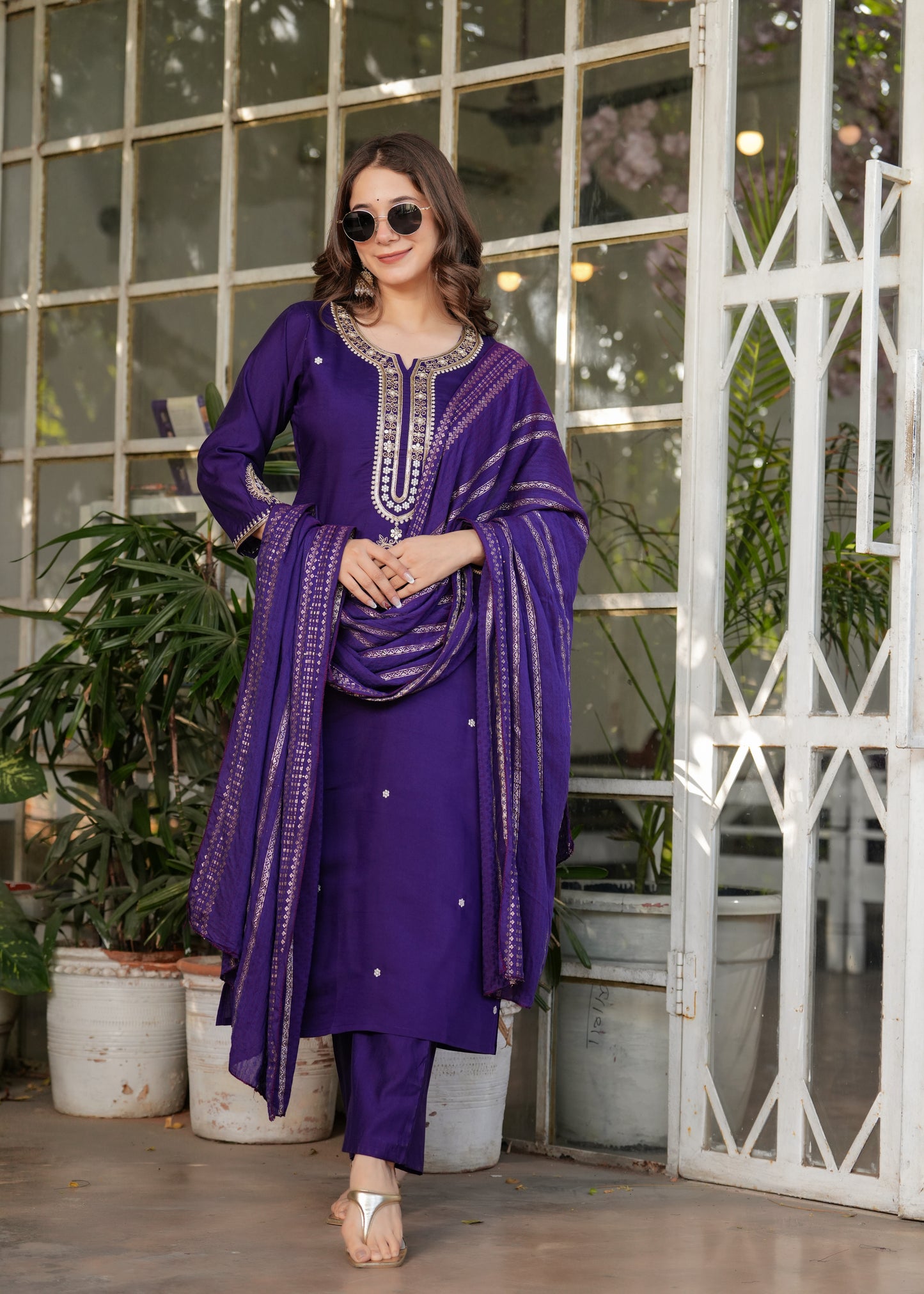 Chanderi Jacquard Festive Kurti Set