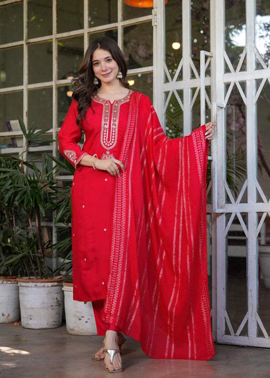 Chanderi Jacquard Festive Kurti Set