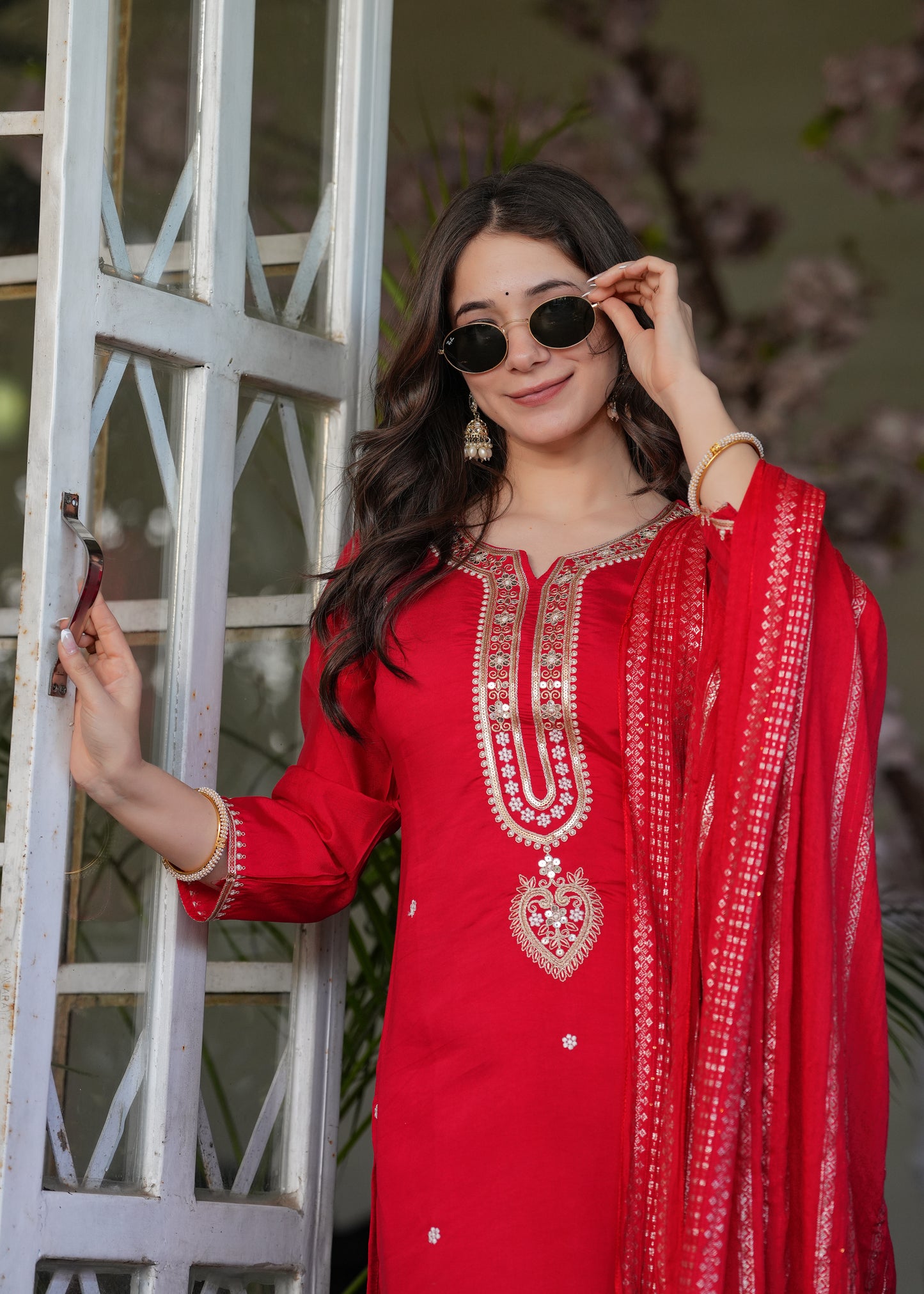 Chanderi Jacquard Festive Kurti Set