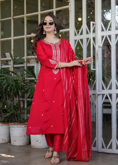 Chanderi Jacquard Festive Kurti Set