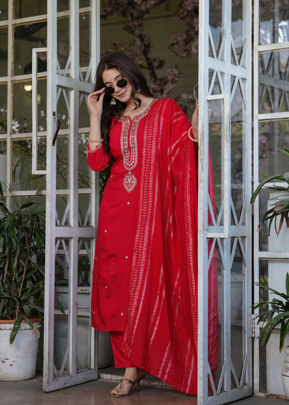Chanderi Jacquard Festive Kurti Set