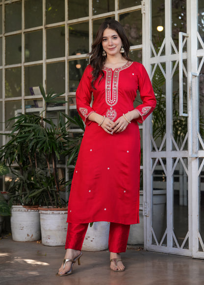 Chanderi Jacquard Festive Kurti Set