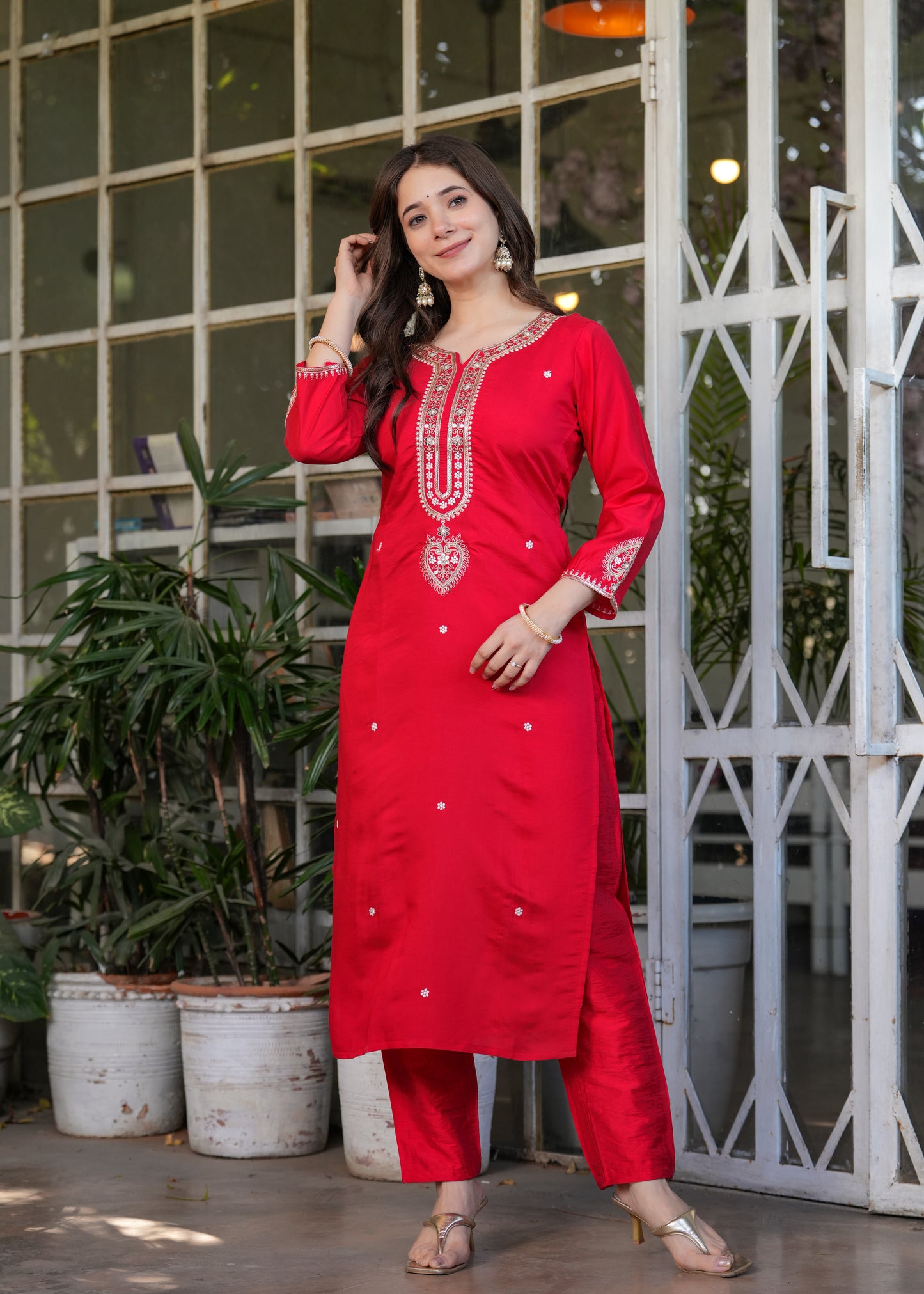 Chanderi Jacquard Festive Kurti Set
